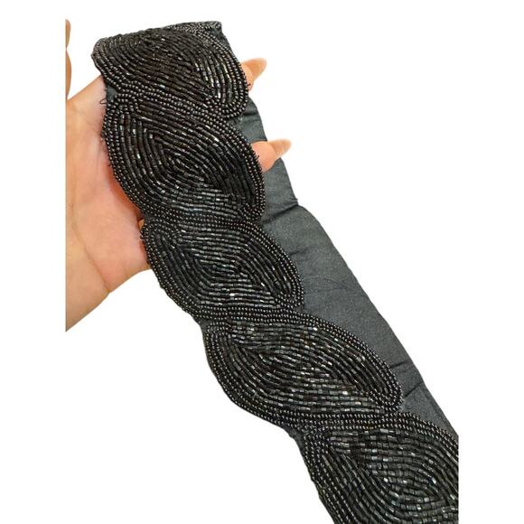 Vintage Morgan Taylor Black Beaded Belt 37” Flapper Western Glam Elastic M/L - Picture 9 of 9